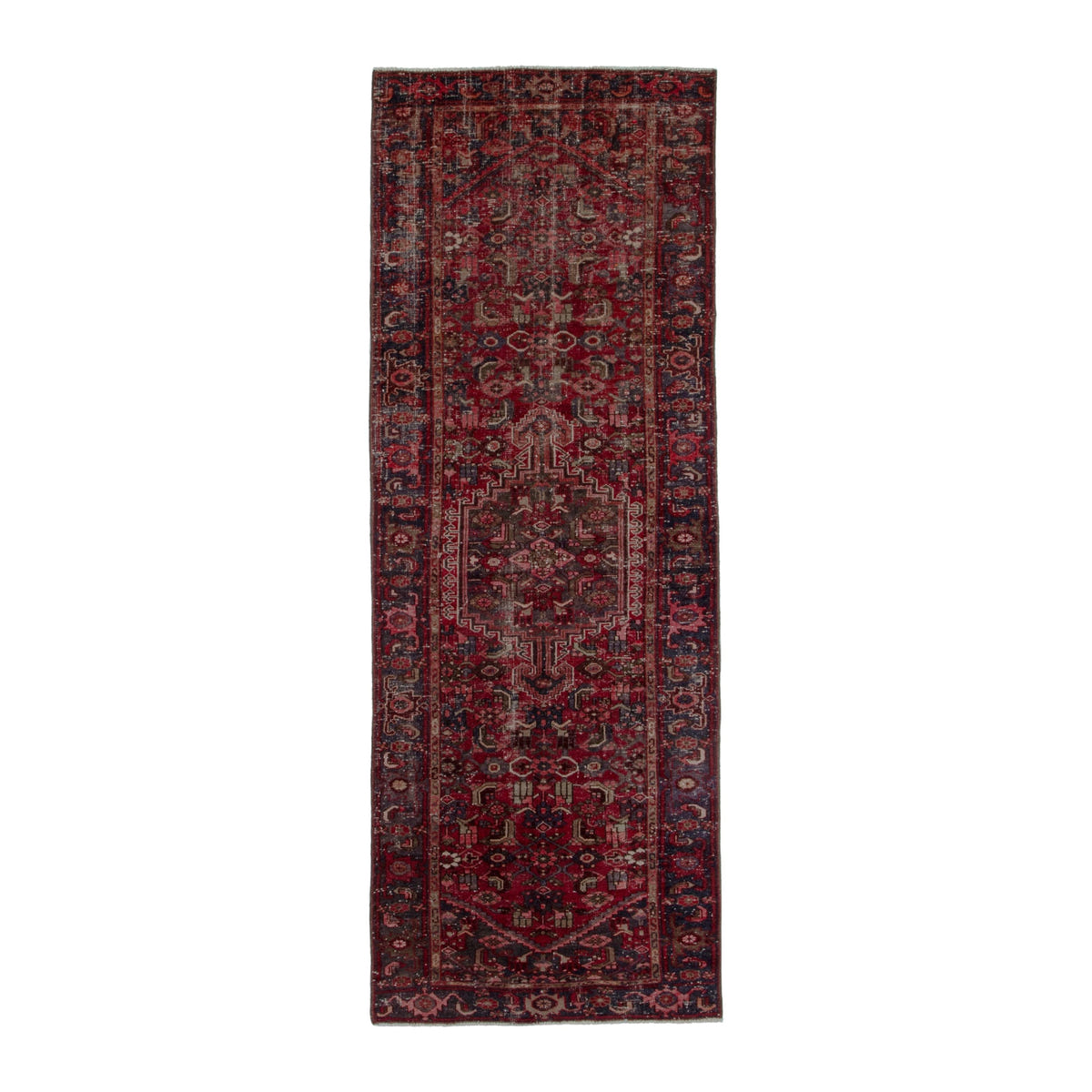 Persian Zanjan runner rug in burgundy and deep red, 3'7" x 10'