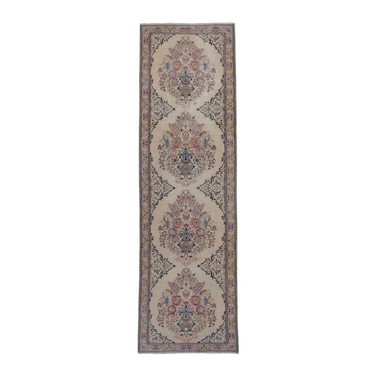 Persian Nain runner rug in cream and muted pink, 2'7" x 9'4"