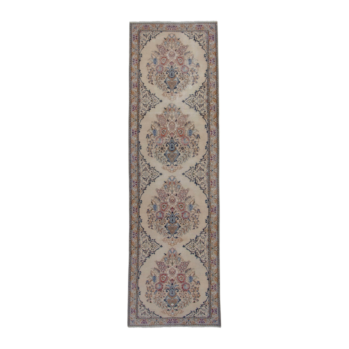 Persian Nain runner rug in cream and muted pink, 2'7" x 9'4"