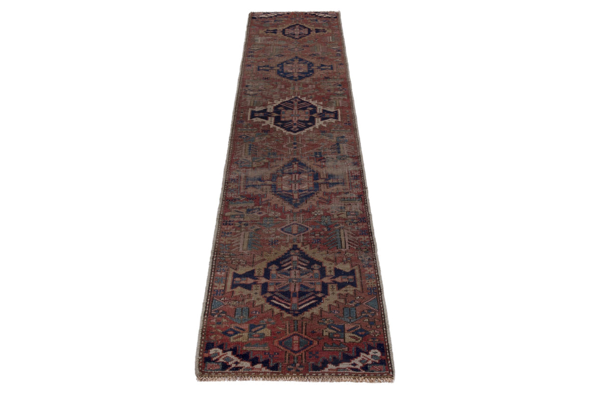 Turkish Anatolian runner rug in terracotta and navy, view 12 of 18
