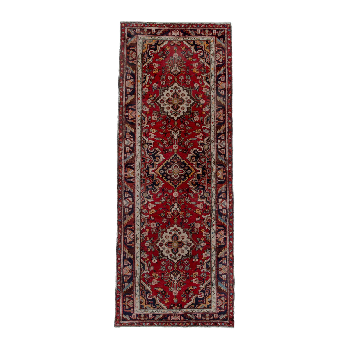 Persian Hamedan runner rug in deep red and burgundy, 3'8" x 10'2"