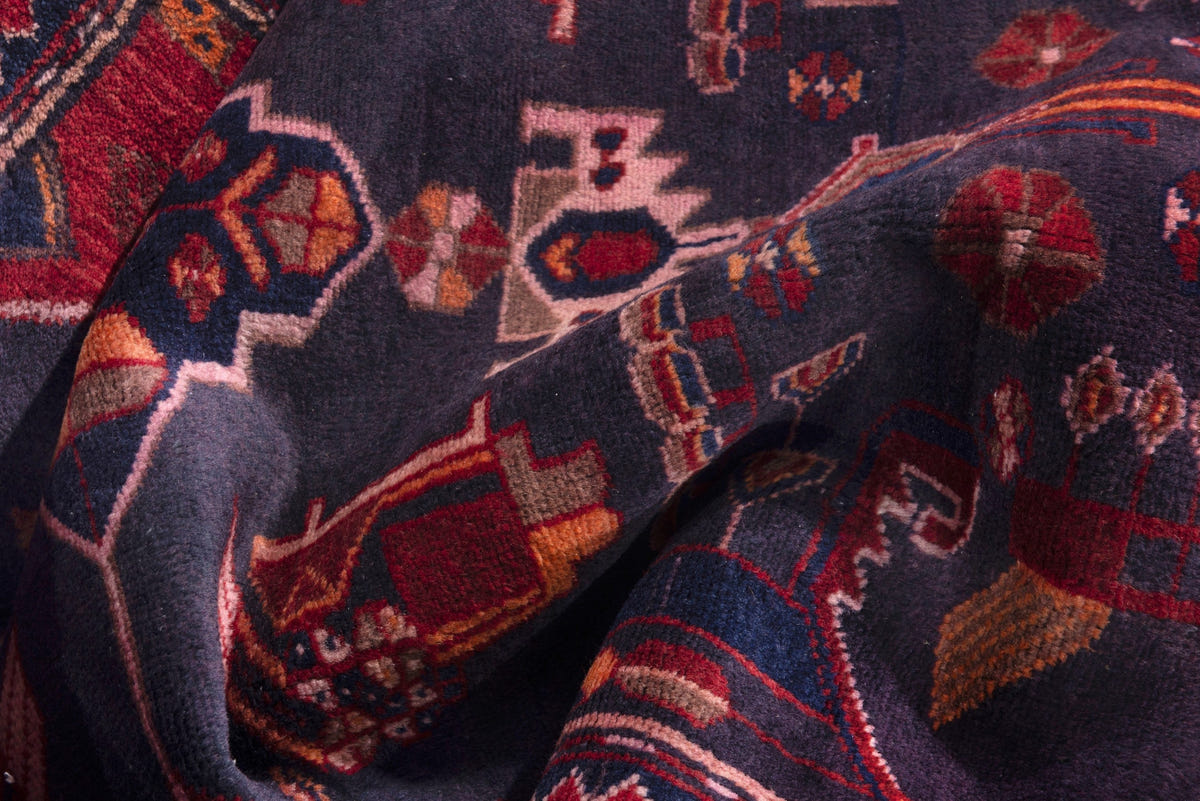 Turkish Anatolian runner rug in slate and deep red, view 9 of 18