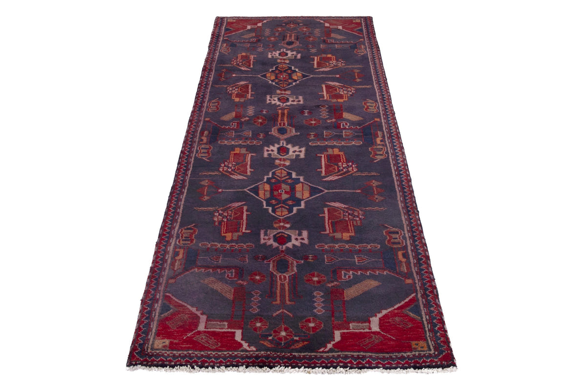 Turkish Anatolian runner rug in slate and deep red, view 11 of 18
