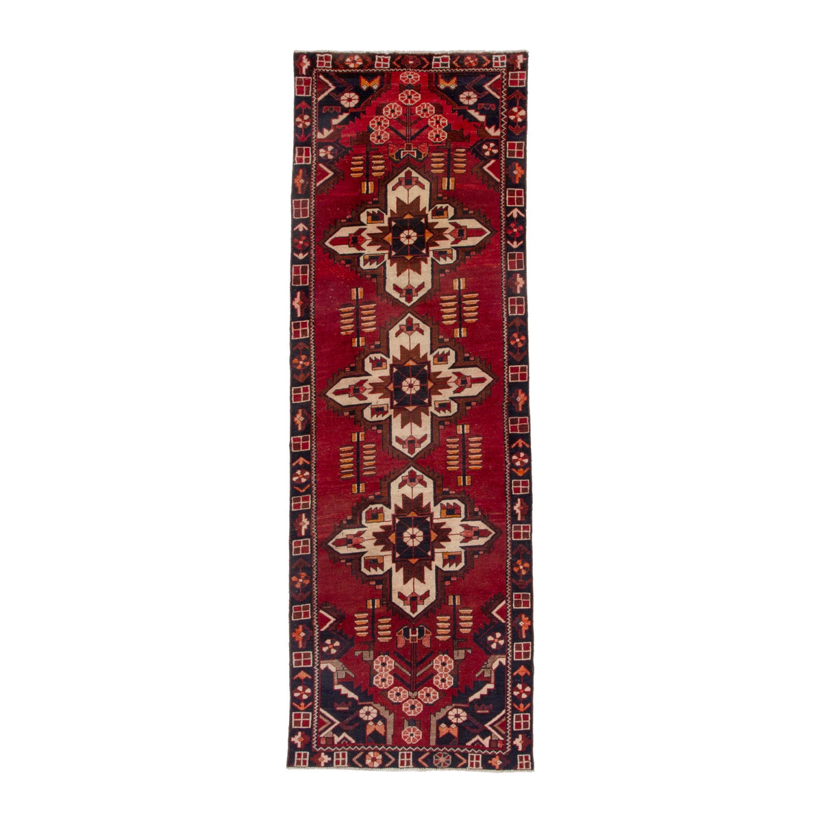 Persian Saveh runner rug in deep red and burgundy, 3'1" x 9'7"