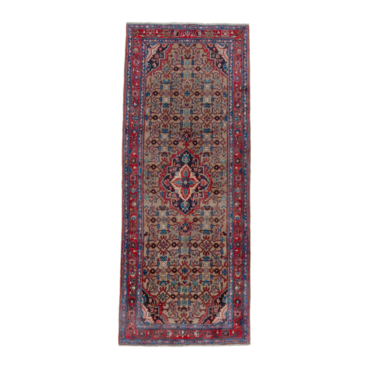 Persian Hamedan runner rug in taupe and faded red, 3'7" x 9'4"