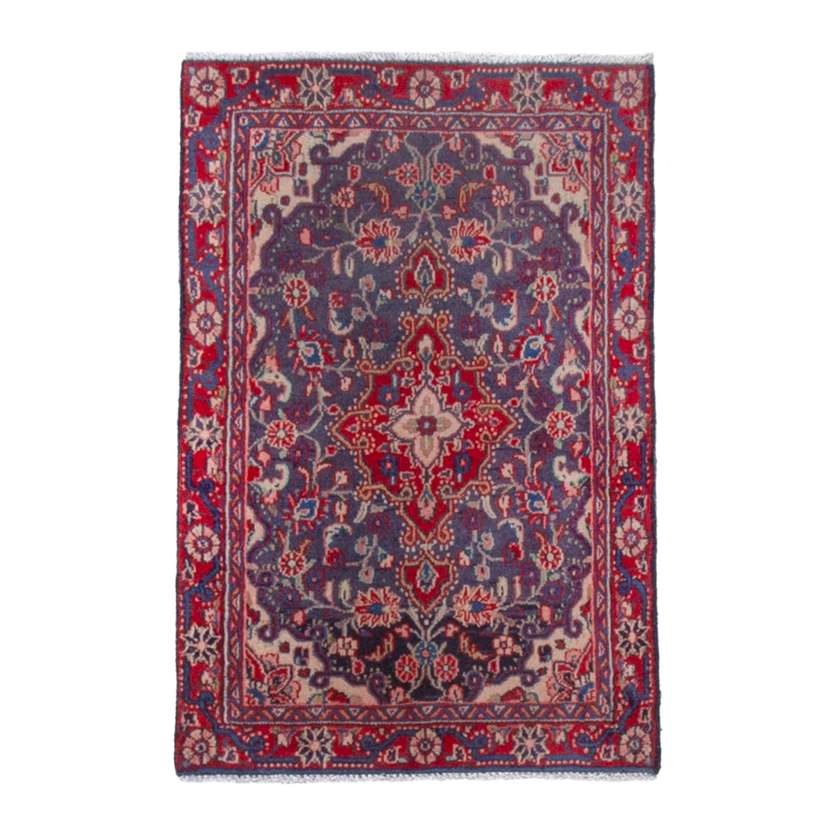 Persian Malayer accent rug in deep indigo and burgundy, 2' x 3'1"