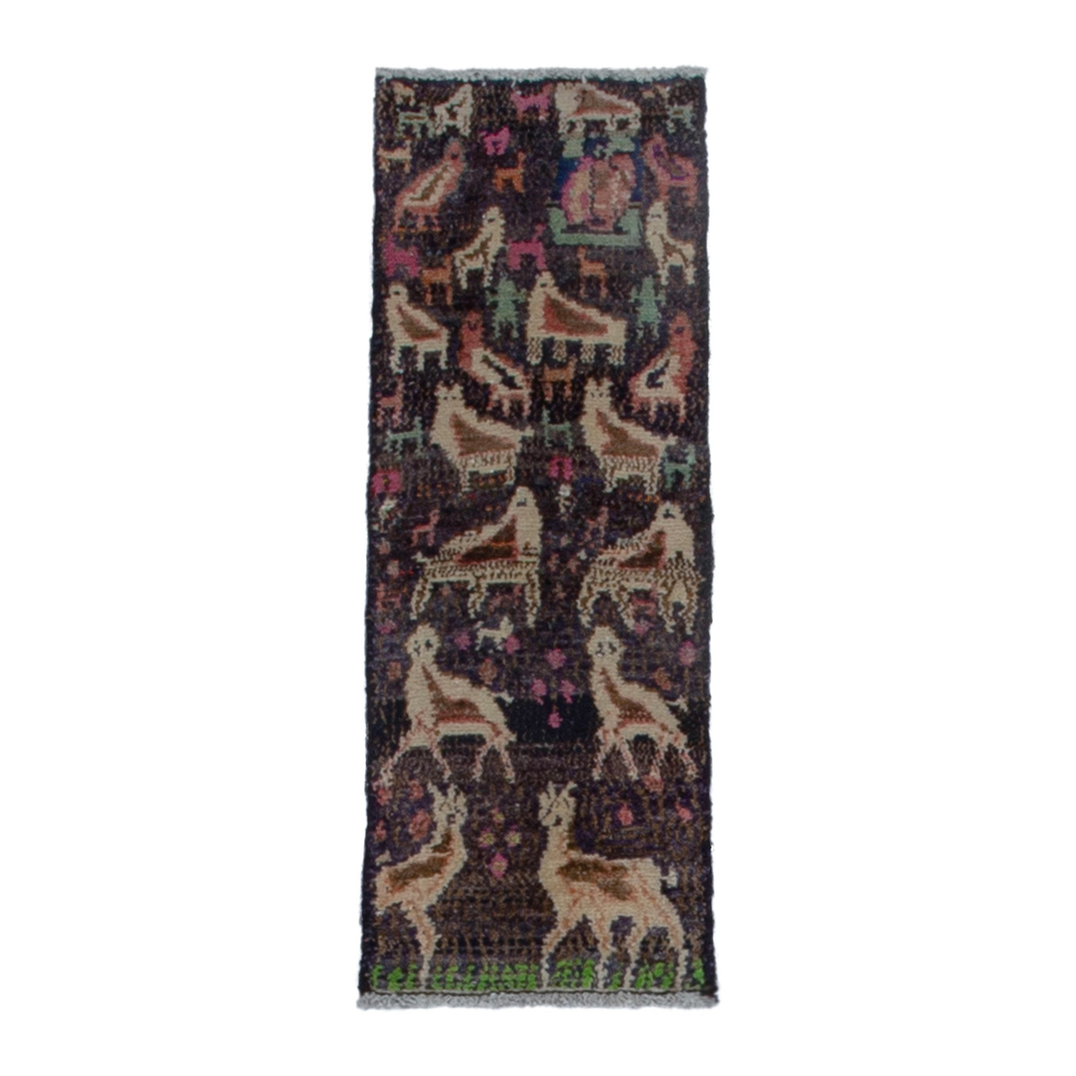 Persian Hamedan accent rug in near-black and cream, 1'1" x 2'11"