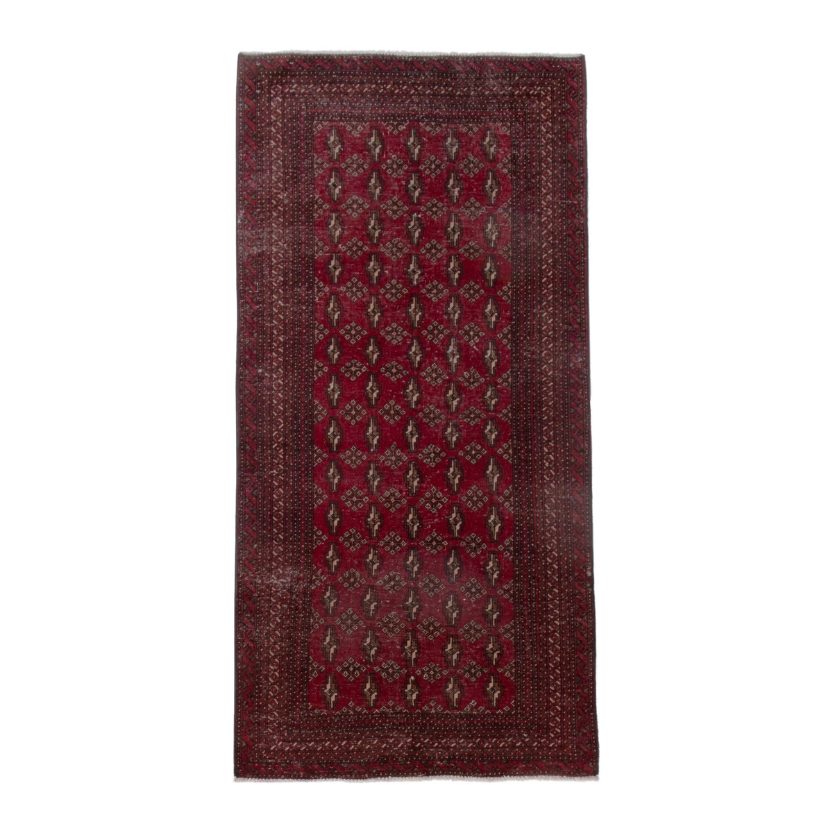 Persian Baluch runner rug in burgundy and dark brown, 3'1" x 6'7"
