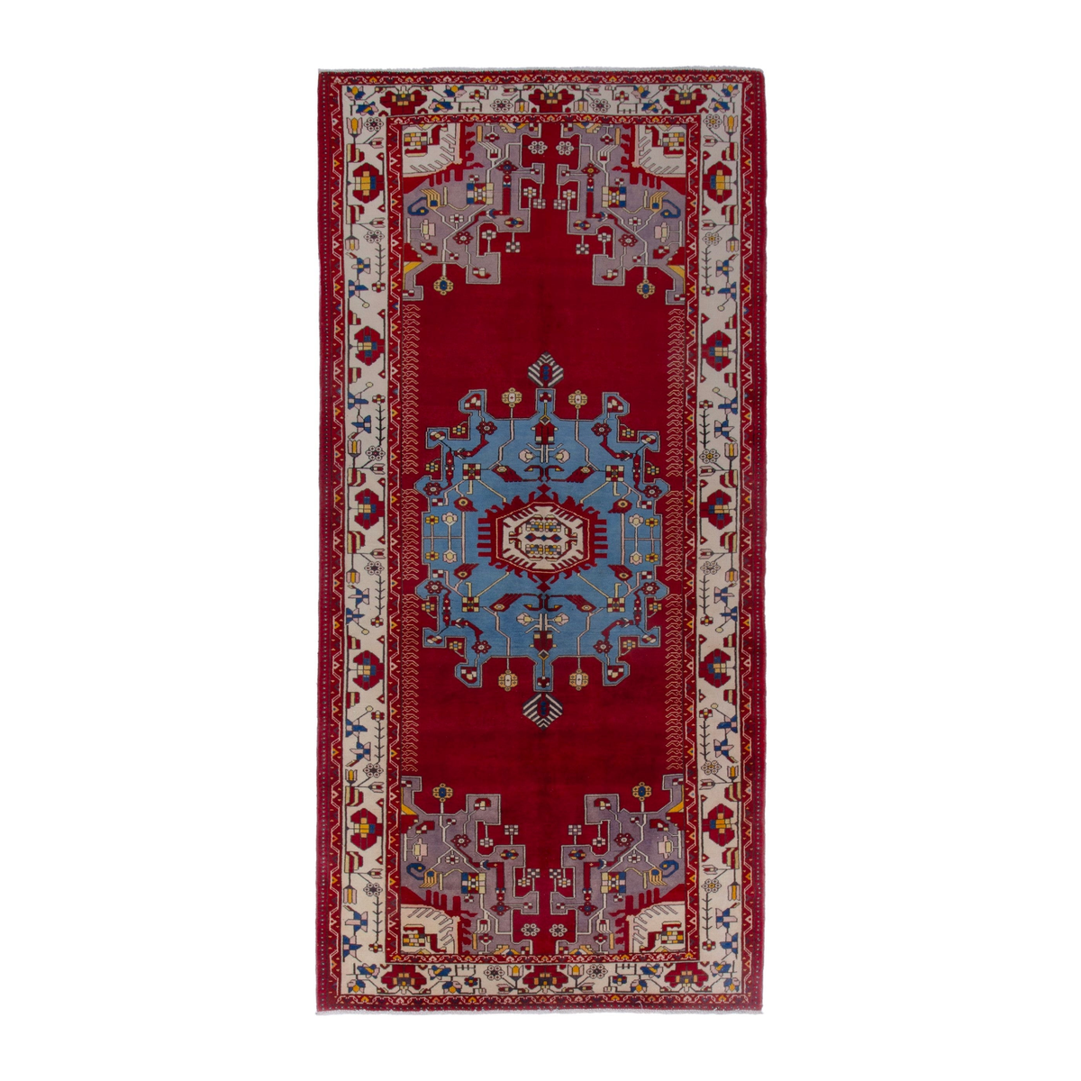 Persian Saveh area rug in deep red and cream, 5'3" x 10'11"