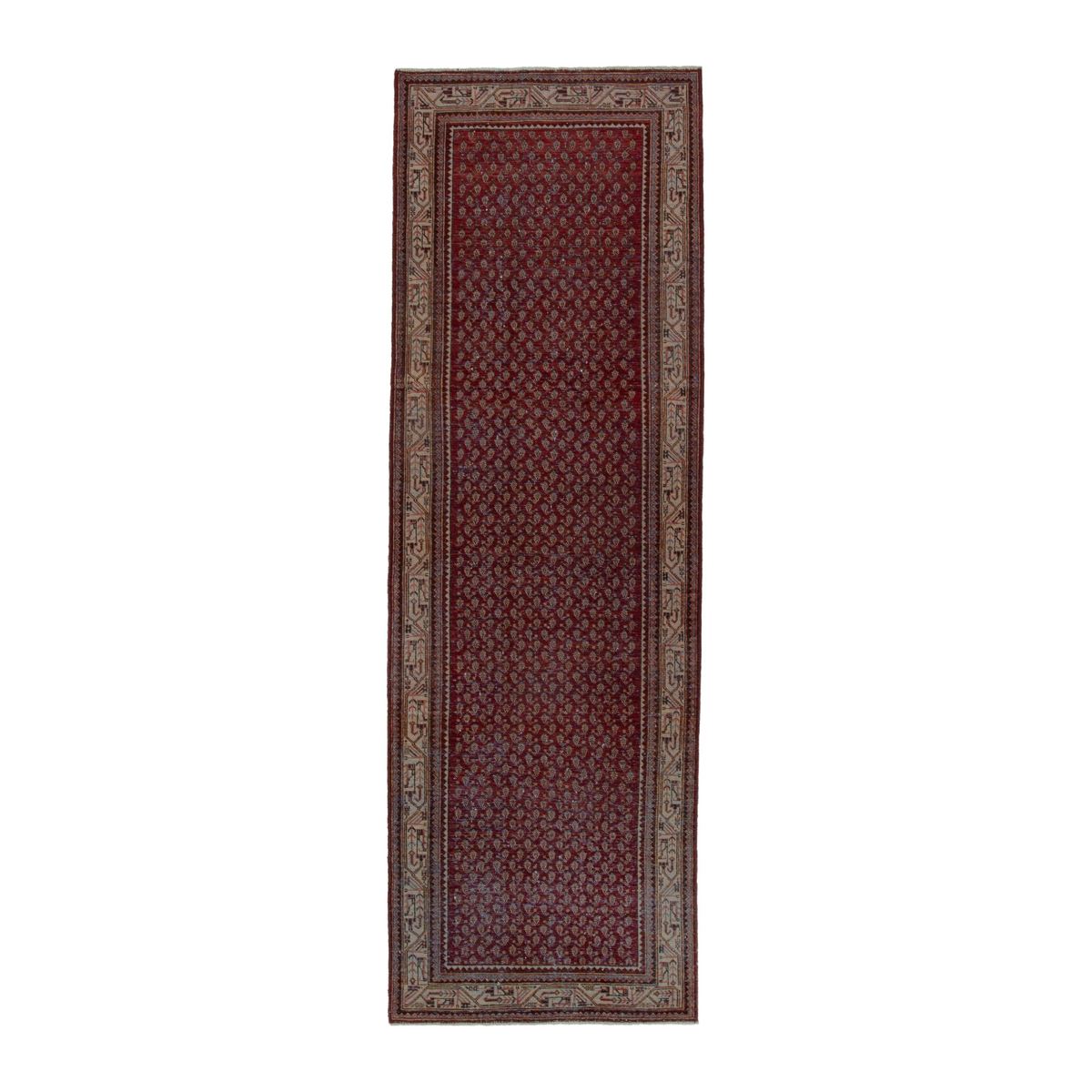 Persian Arak runner rug in burgundy and tan, 3'5" x 10'5"
