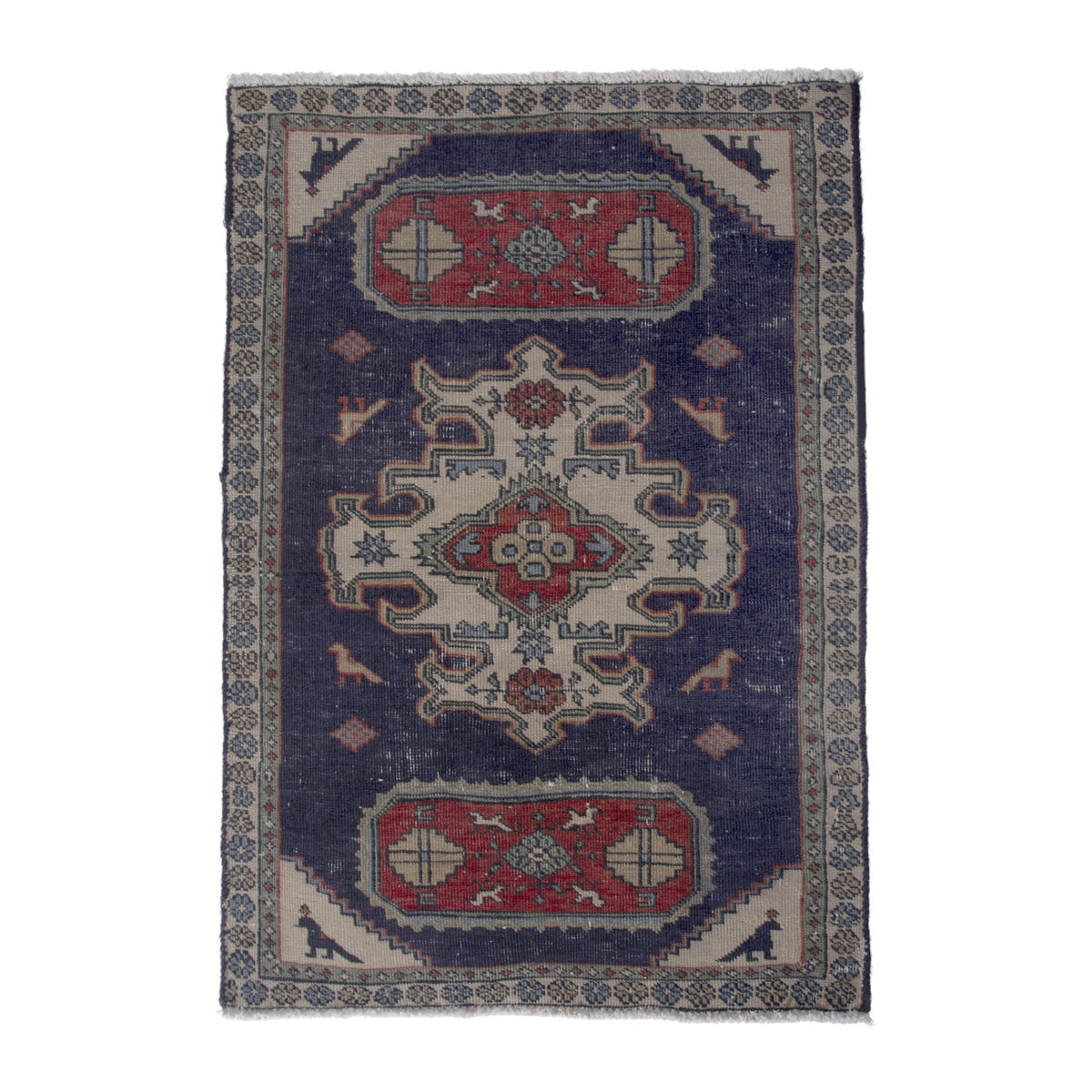 Persian Ardabil accent rug in navy and cream, 2'4" x 3'1"