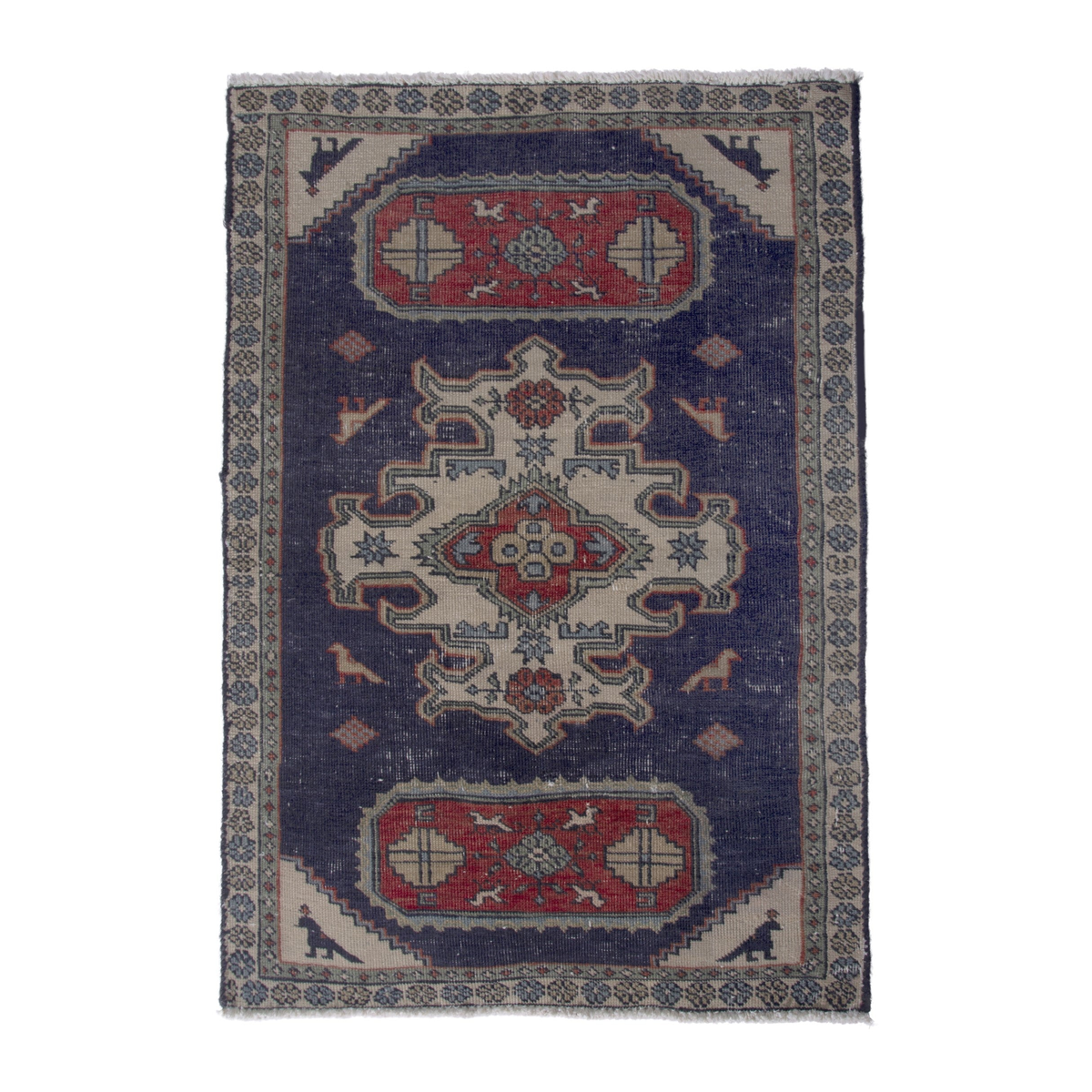 Persian Ardabil accent rug in navy and cream, 2'4" x 3'1"