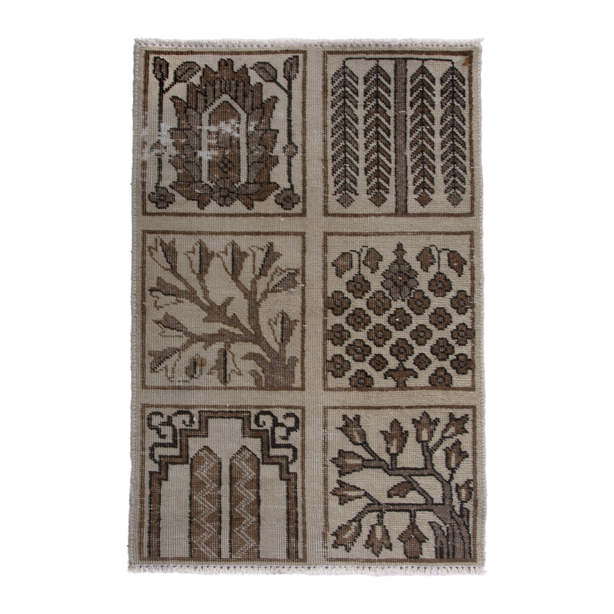 Persian Tabriz accent rug in cream and brown, 1'8" x 2'10"
