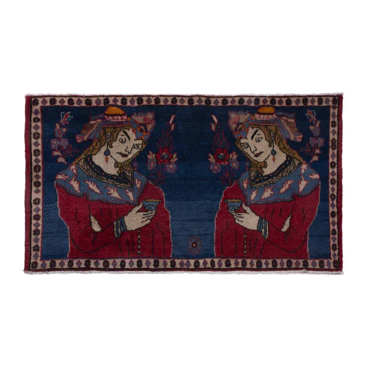 Persian Shahreza accent rug in navy and deep red, 1'10" x 3'7"