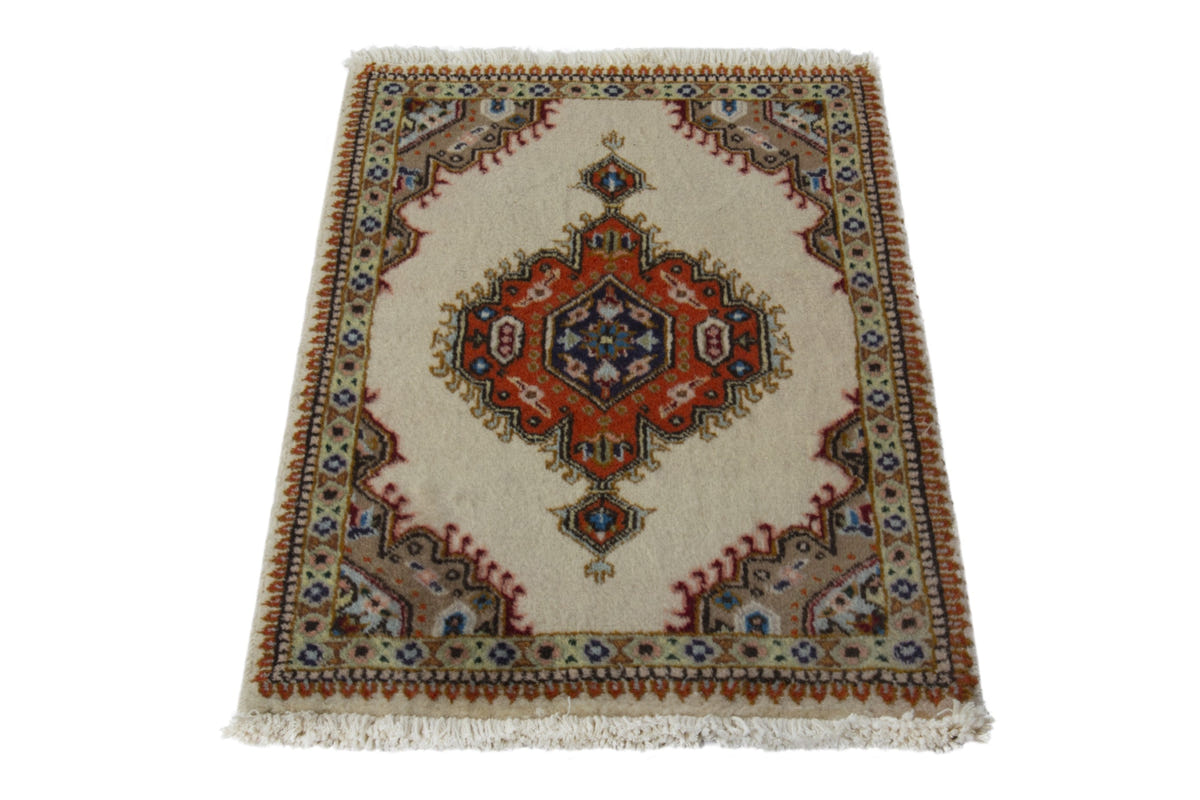 Persian Tabriz accent rug in ivory and rust, view 4 of 9