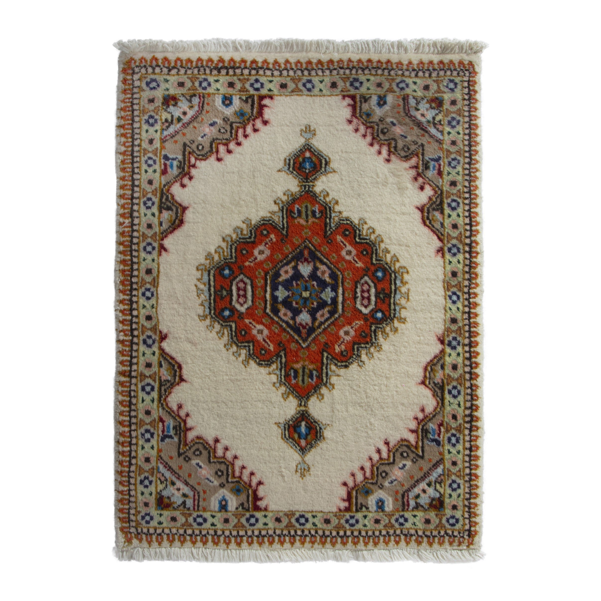 Persian Tabriz accent rug in ivory and rust, 1'11" x 2'11"