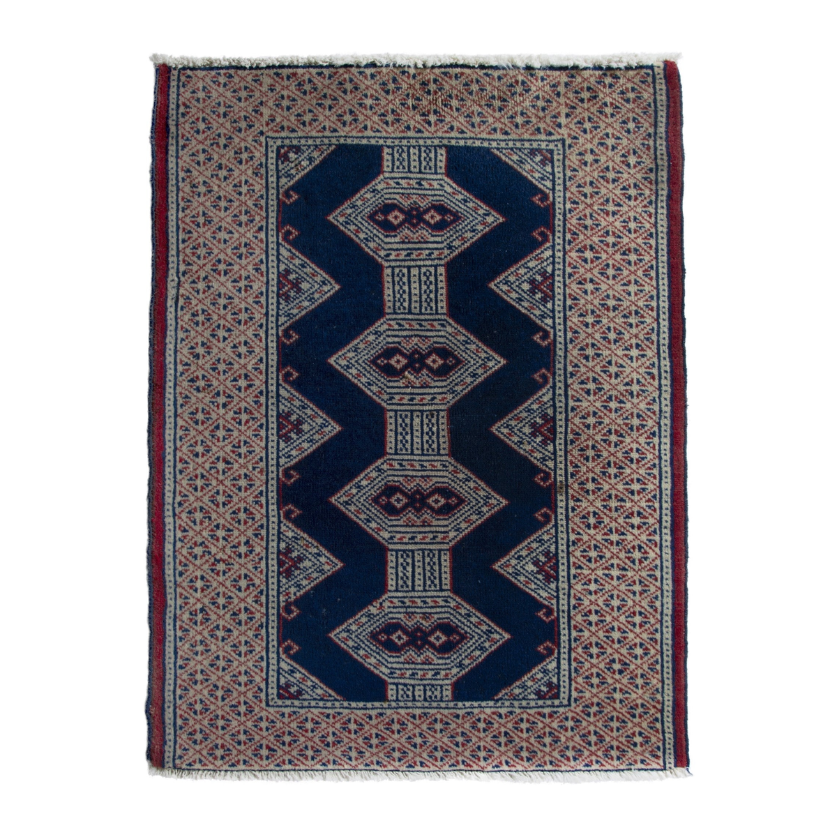 Persian Torkaman accent rug in navy and greige, 2'2" x 2'11"