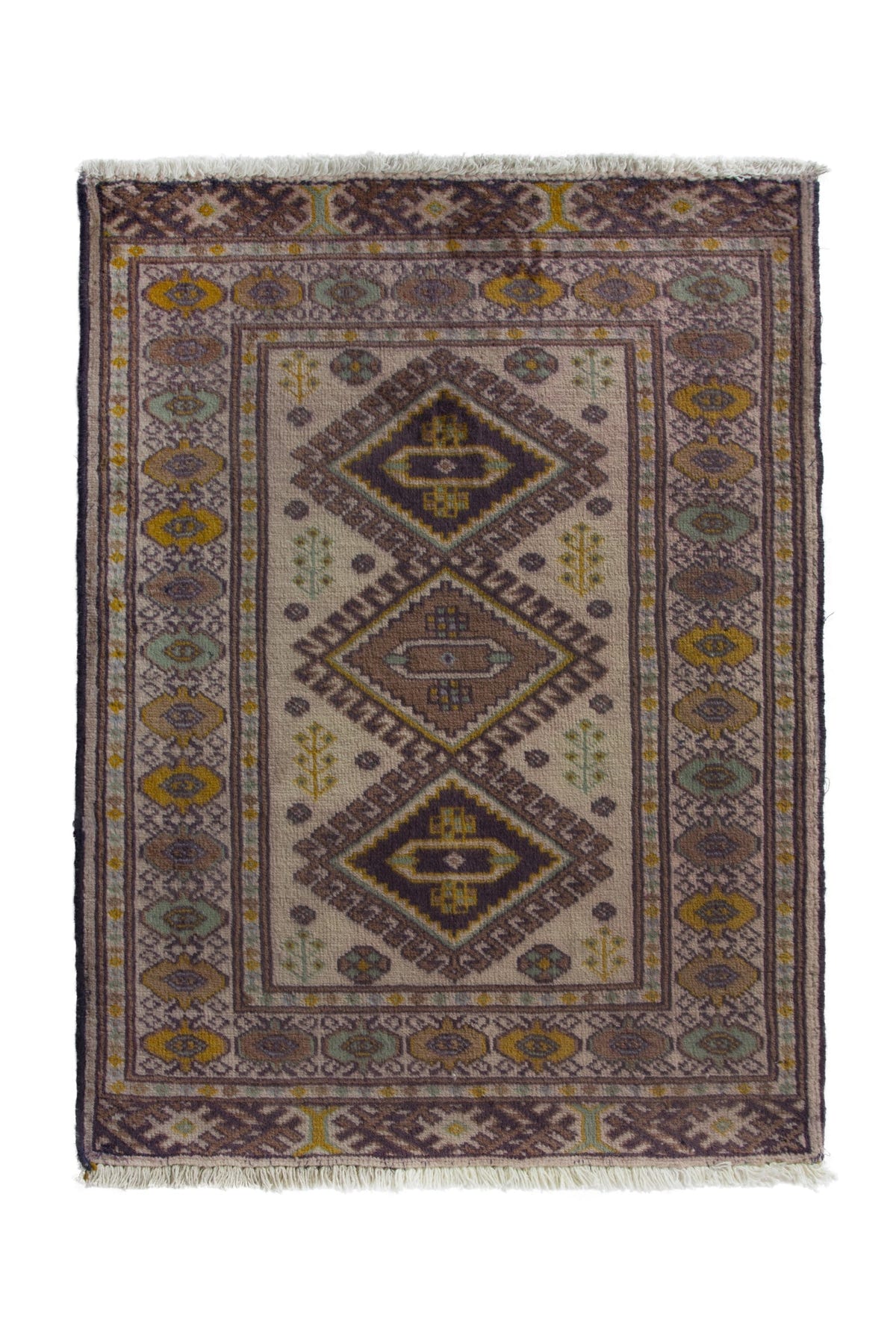 Persian Torkaman accent rug in cream and taupe, view 2 of 10