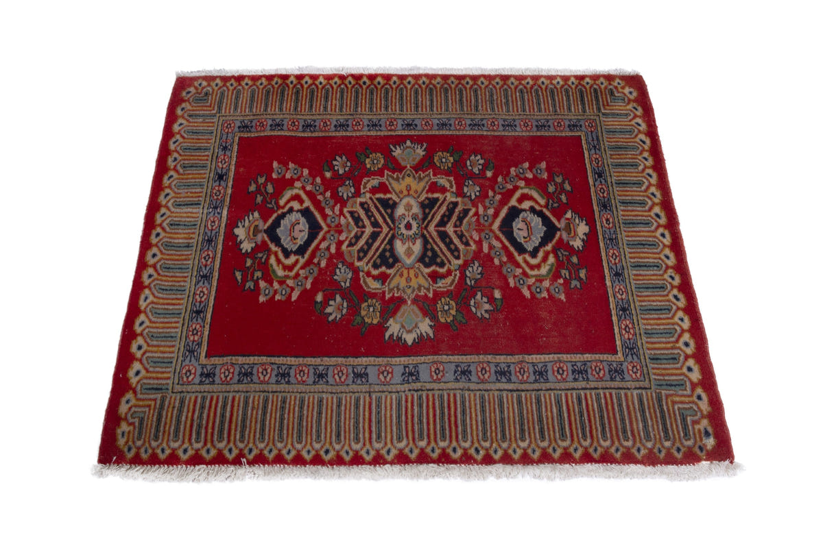 Persian Kashan accent rug in deep red and cream, view 4 of 10