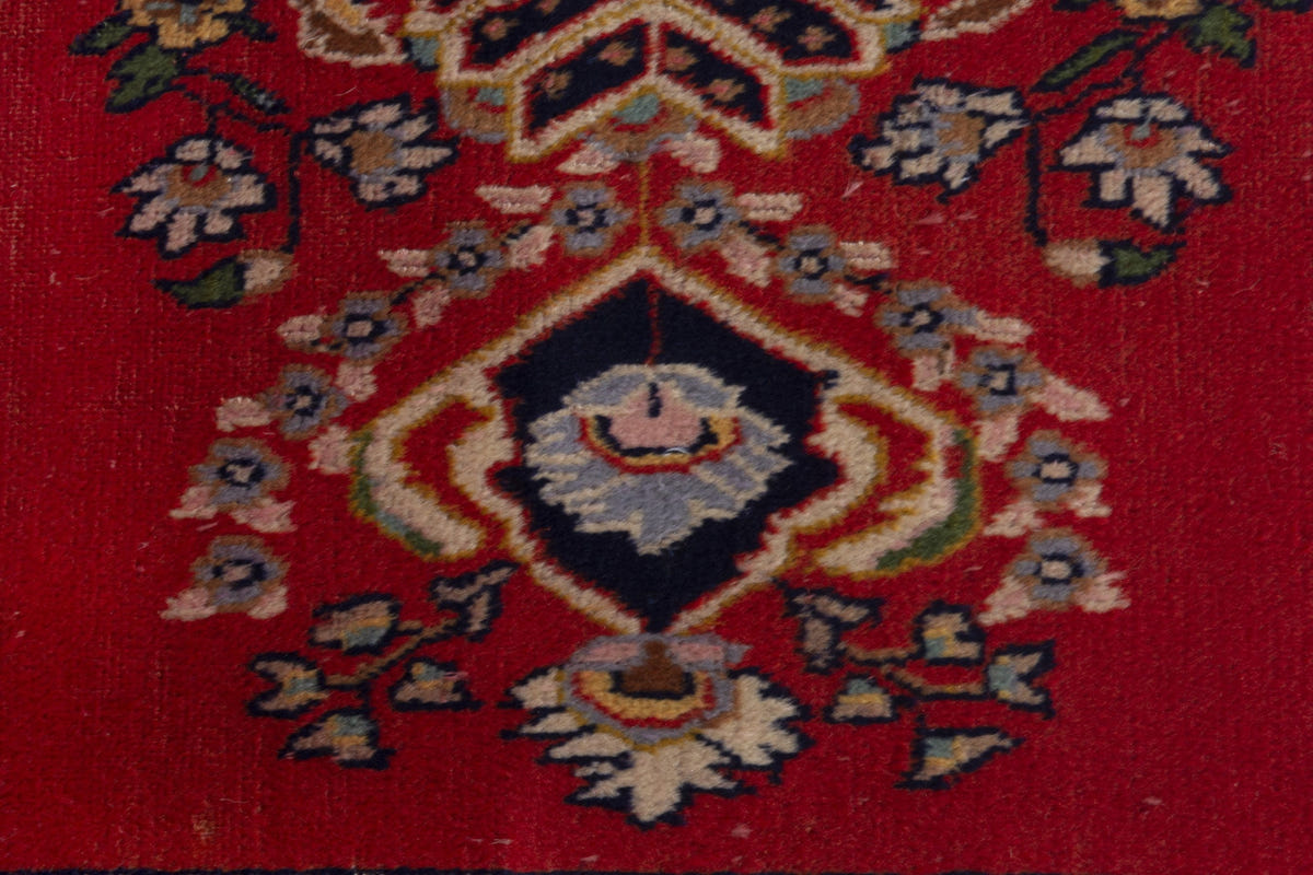 Persian Kashan accent rug in deep red and cream, view 7 of 10
