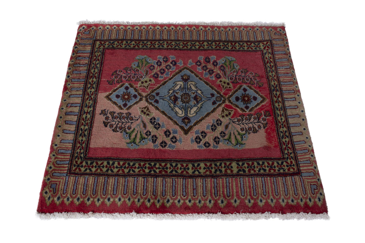 Persian Kashan accent rug in faded red and tan, view 4 of 9