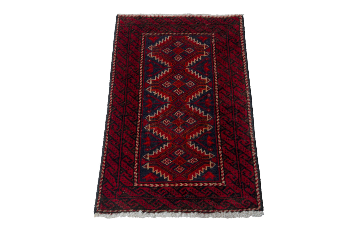 Persian Baluch accent rug in deep red and black, view 4 of 9