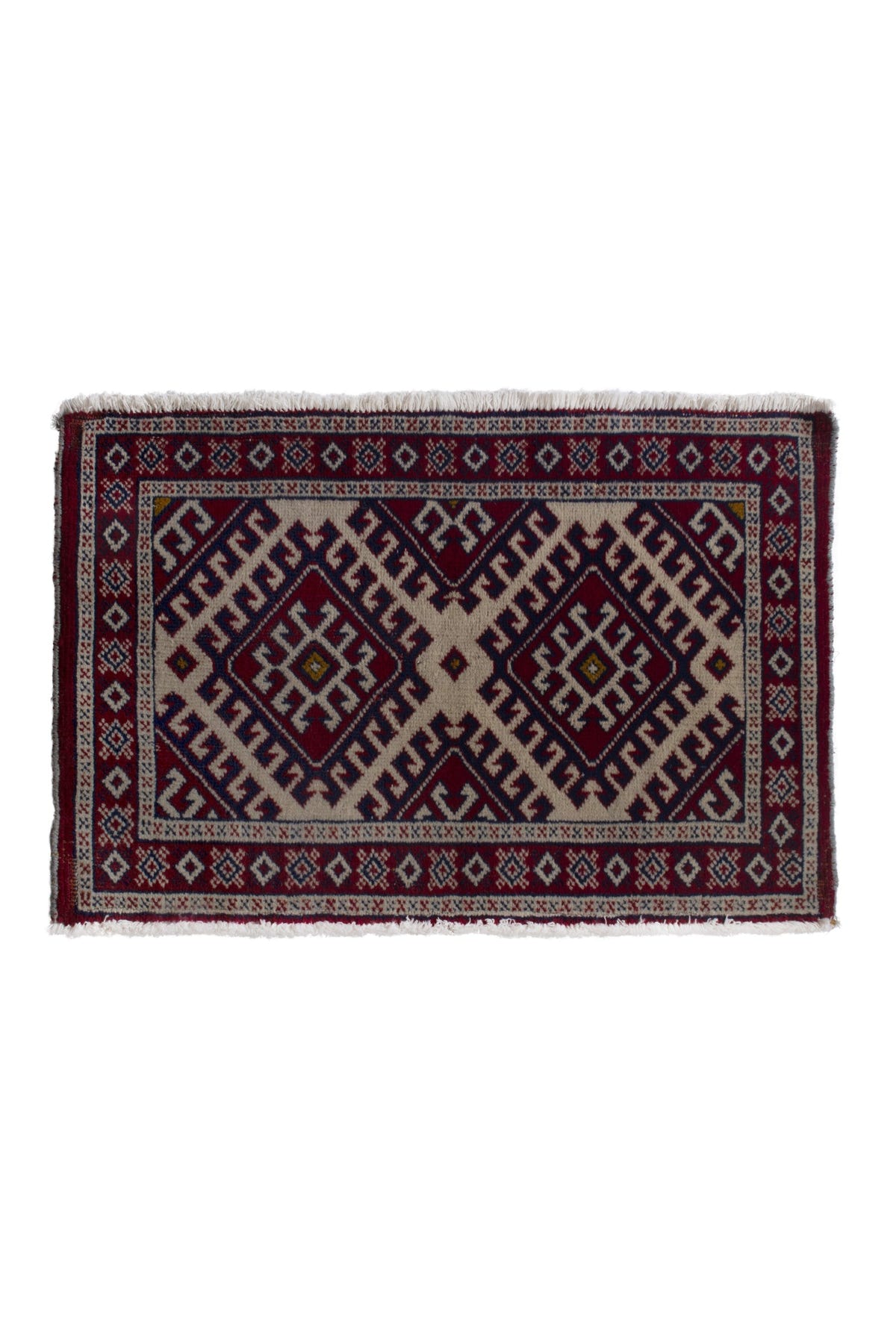 Persian Torkaman accent rug in burgundy and cream, view 2 of 10