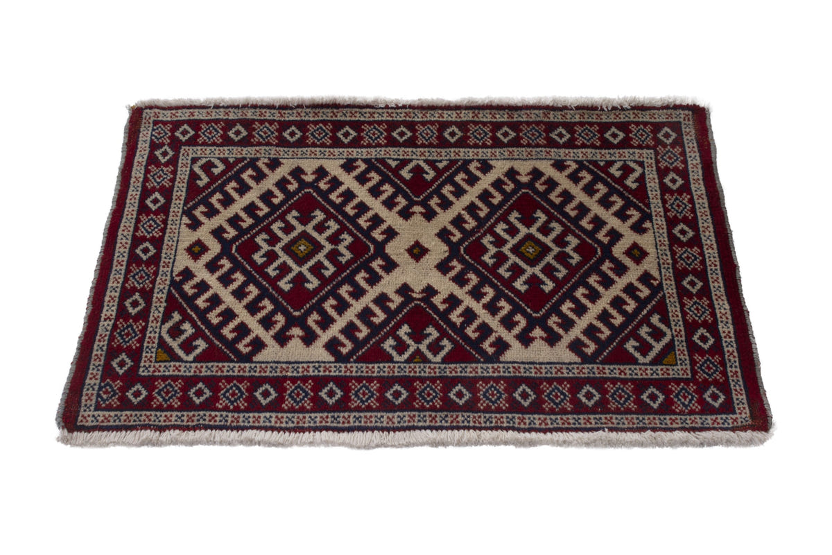 Persian Torkaman accent rug in burgundy and cream, view 3 of 10