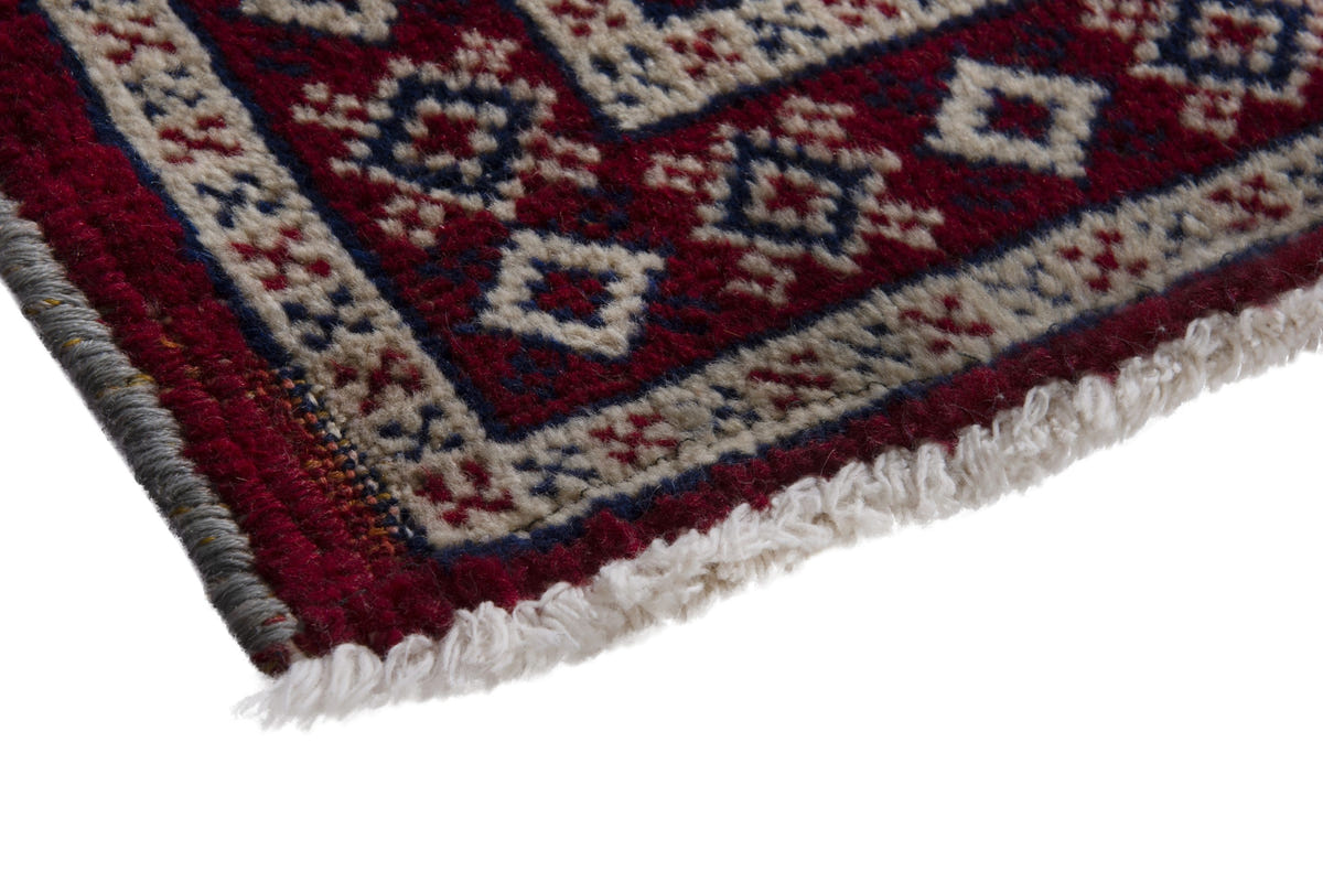 Persian Torkaman accent rug in burgundy and cream, view 6 of 10