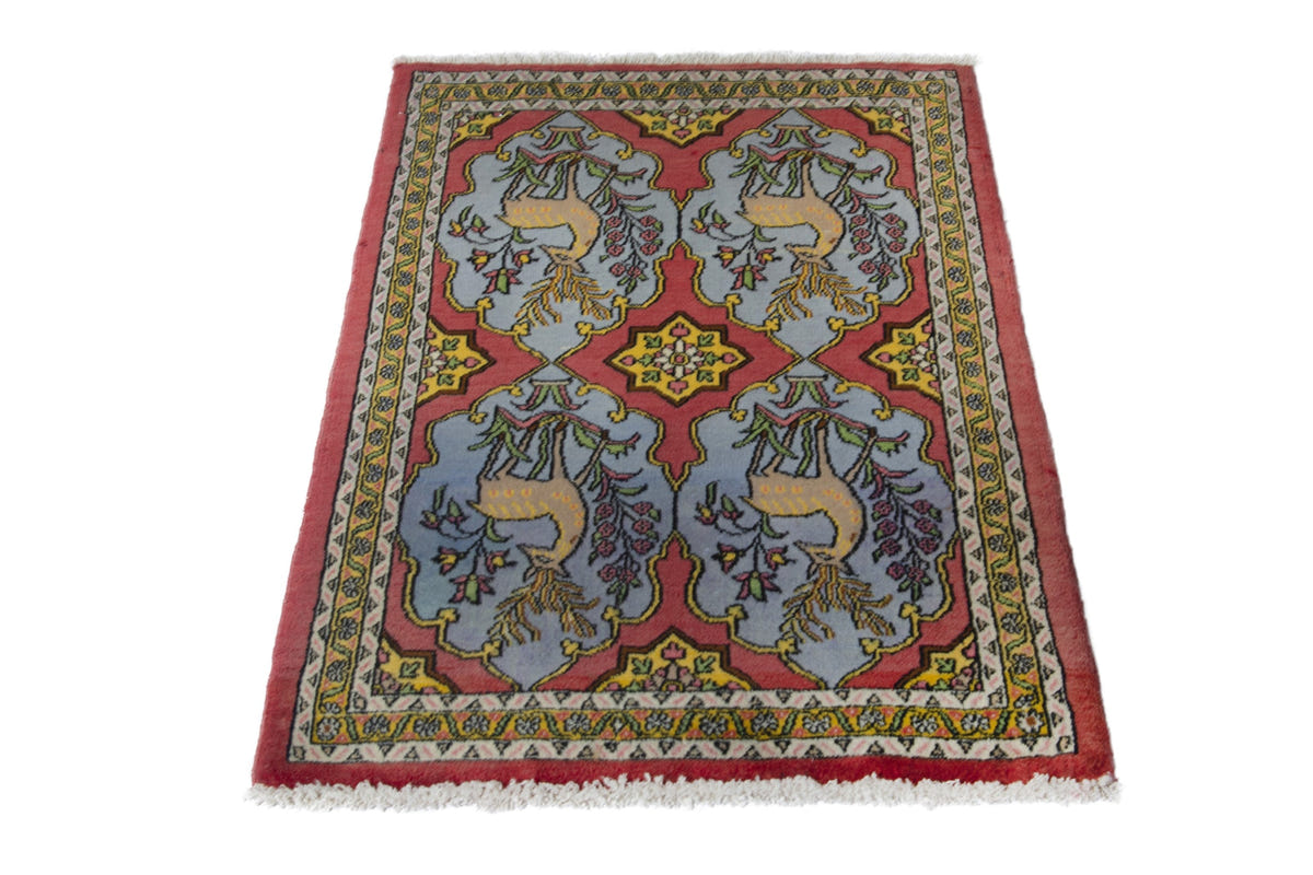 Persian Shahreza accent rug in faded red and dusty blue, view 4 of 10