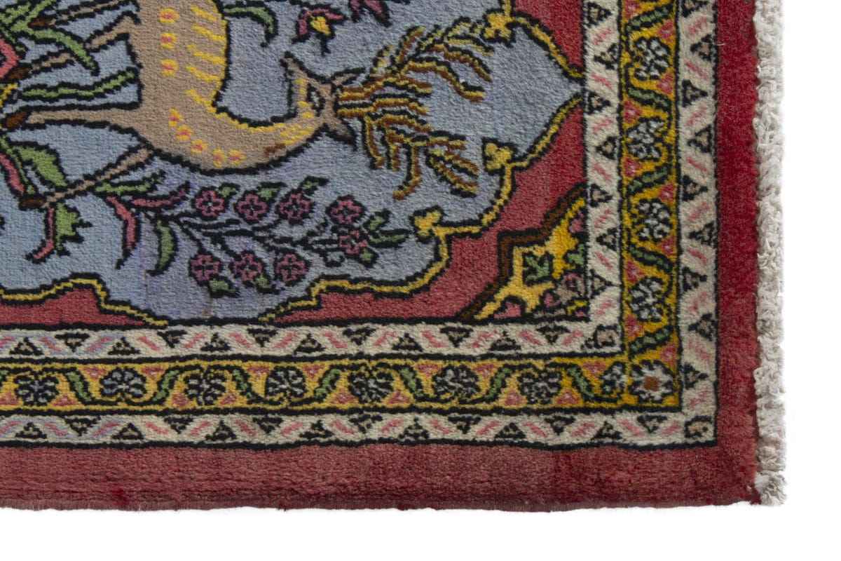 Persian Shahreza accent rug in faded red and dusty blue, view 5 of 10