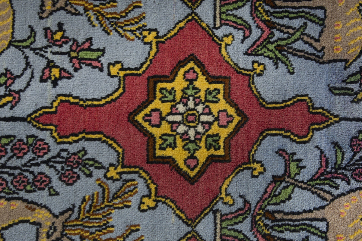 Persian Shahreza accent rug in faded red and dusty blue, view 7 of 10
