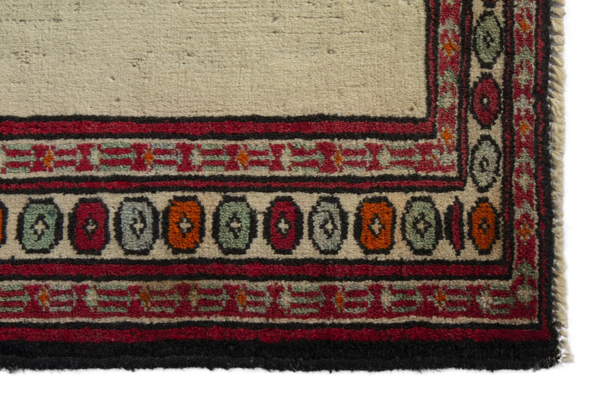 Persian Torkaman accent rug in cream and light brown, view 5 of 9