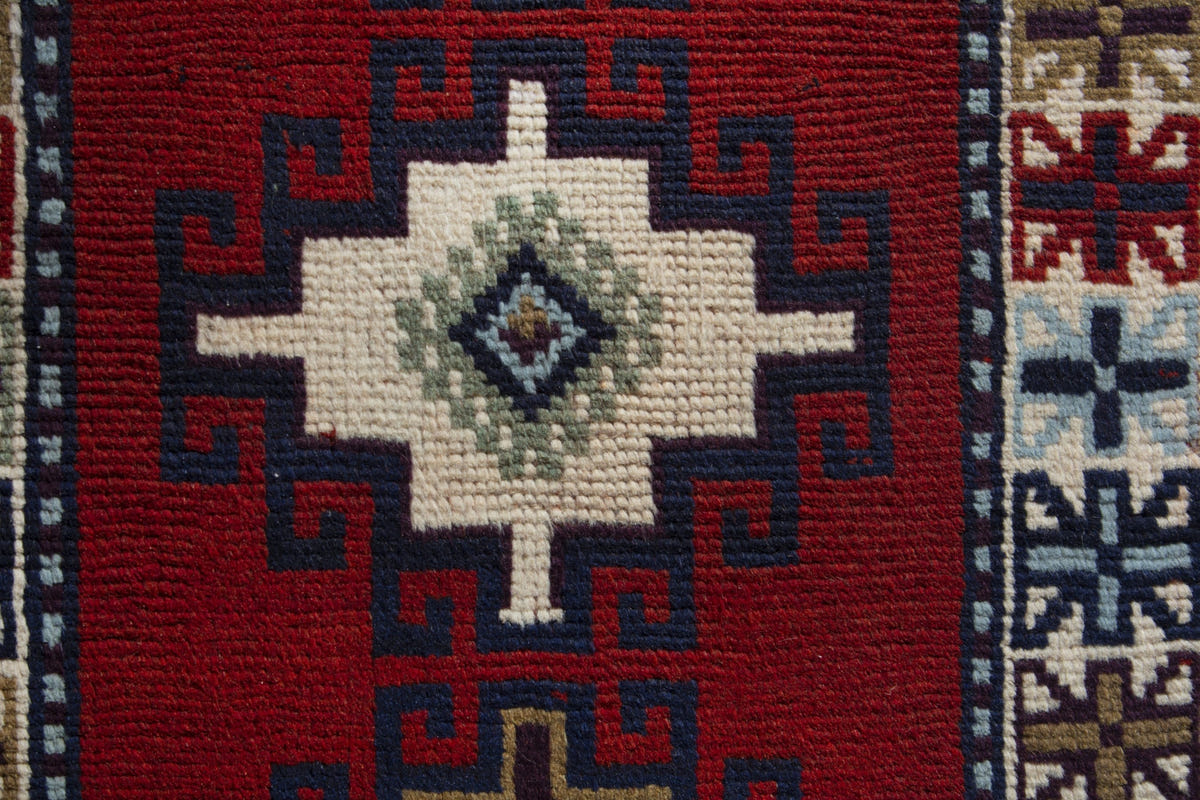 Persian Ghoochan accent rug in deep red and cream, view 7 of 10