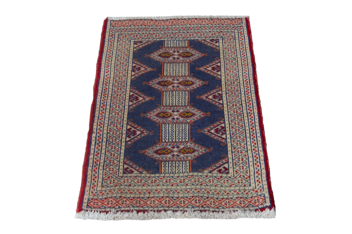 Persian Torkaman accent rug in denim and cream, view 4 of 9