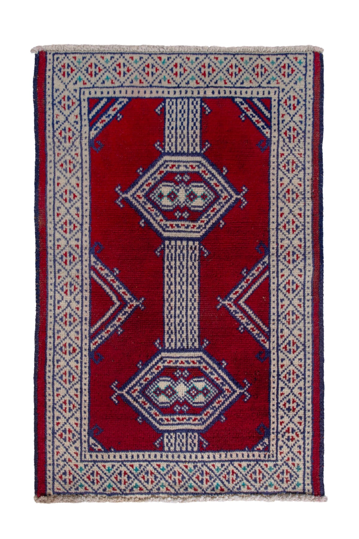 Persian Torkaman accent rug in deep red and cream, view 2 of 8