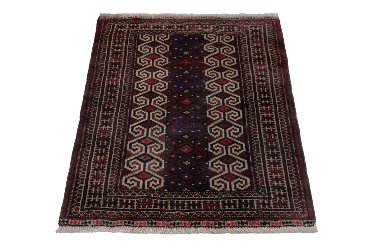 Persian Torkaman accent rug in dark brown and cream, view 3 of 10