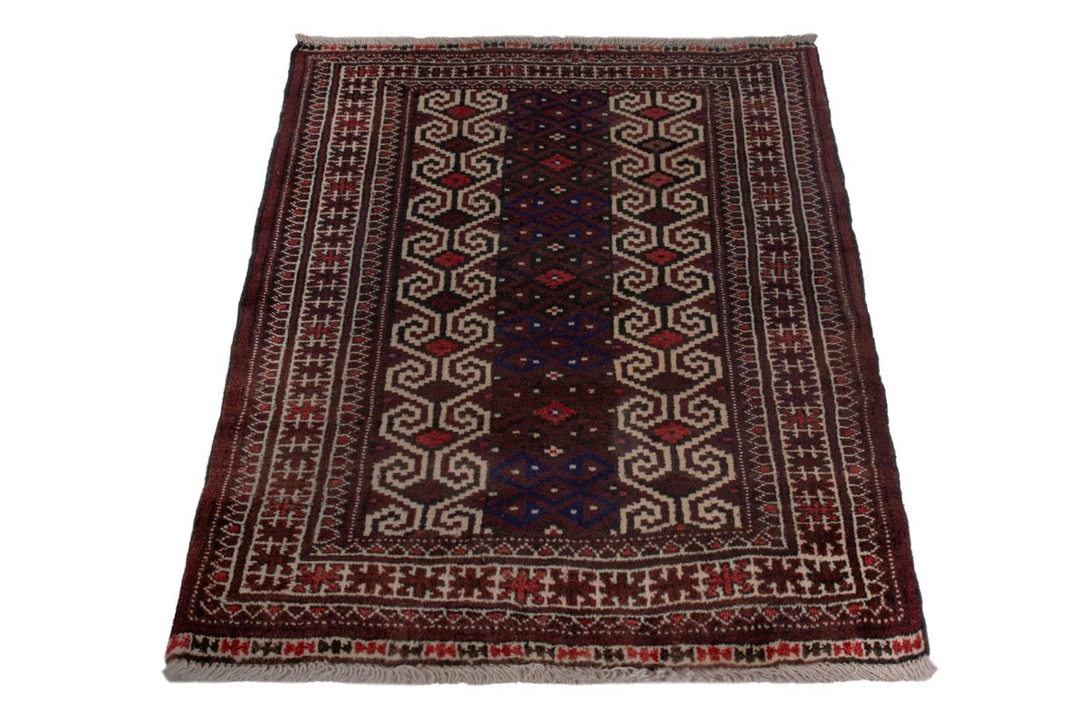 Persian Torkaman accent rug in dark brown and cream, view 4 of 10