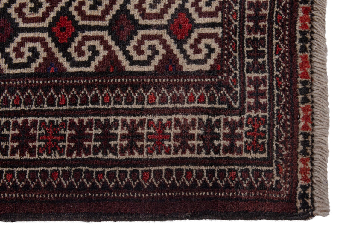 Persian Torkaman accent rug in dark brown and cream, view 5 of 10