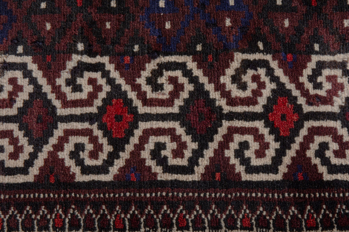 Persian Torkaman accent rug in dark brown and cream, view 7 of 10