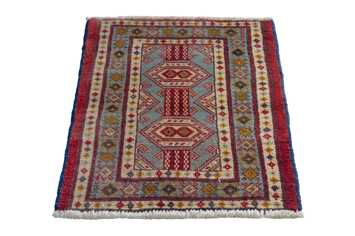 Persian Torkaman accent rug in stone and cream, view 3 of 10