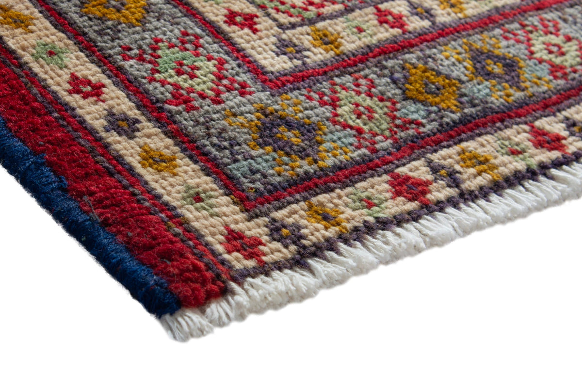 Persian Torkaman accent rug in stone and cream, view 6 of 10