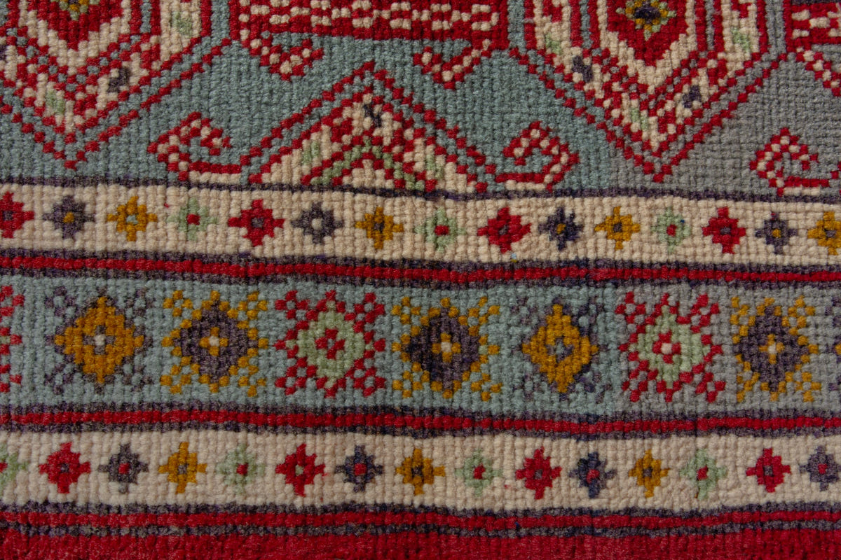 Persian Torkaman accent rug in stone and cream, view 9 of 10