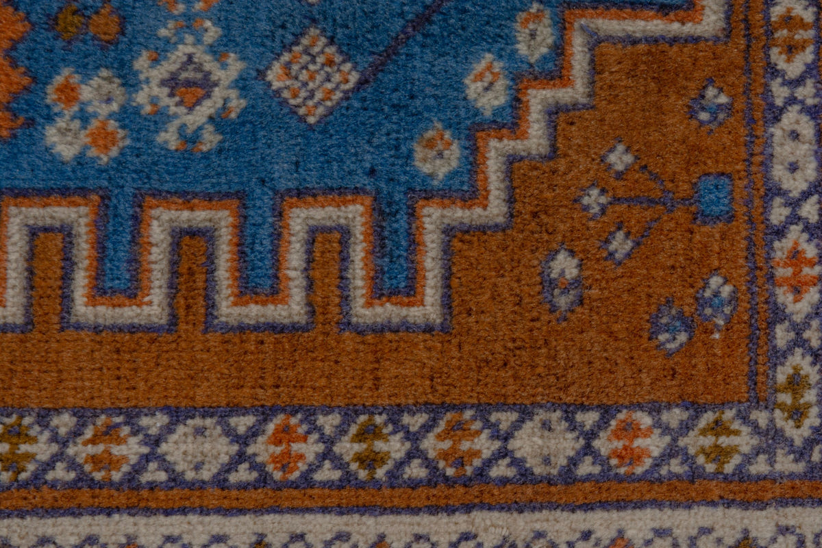 Persian Baluch accent rug in rust and blue, view 6 of 8