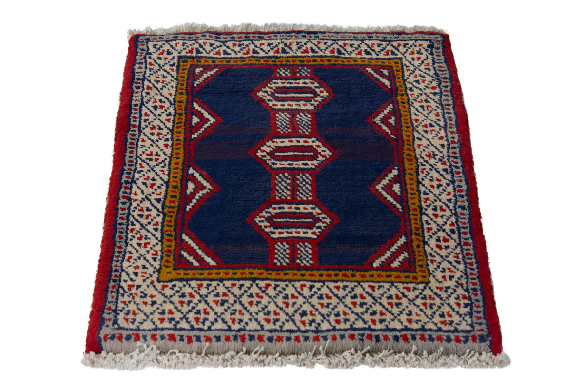 Persian Baluch accent rug in navy and cream, view 4 of 9
