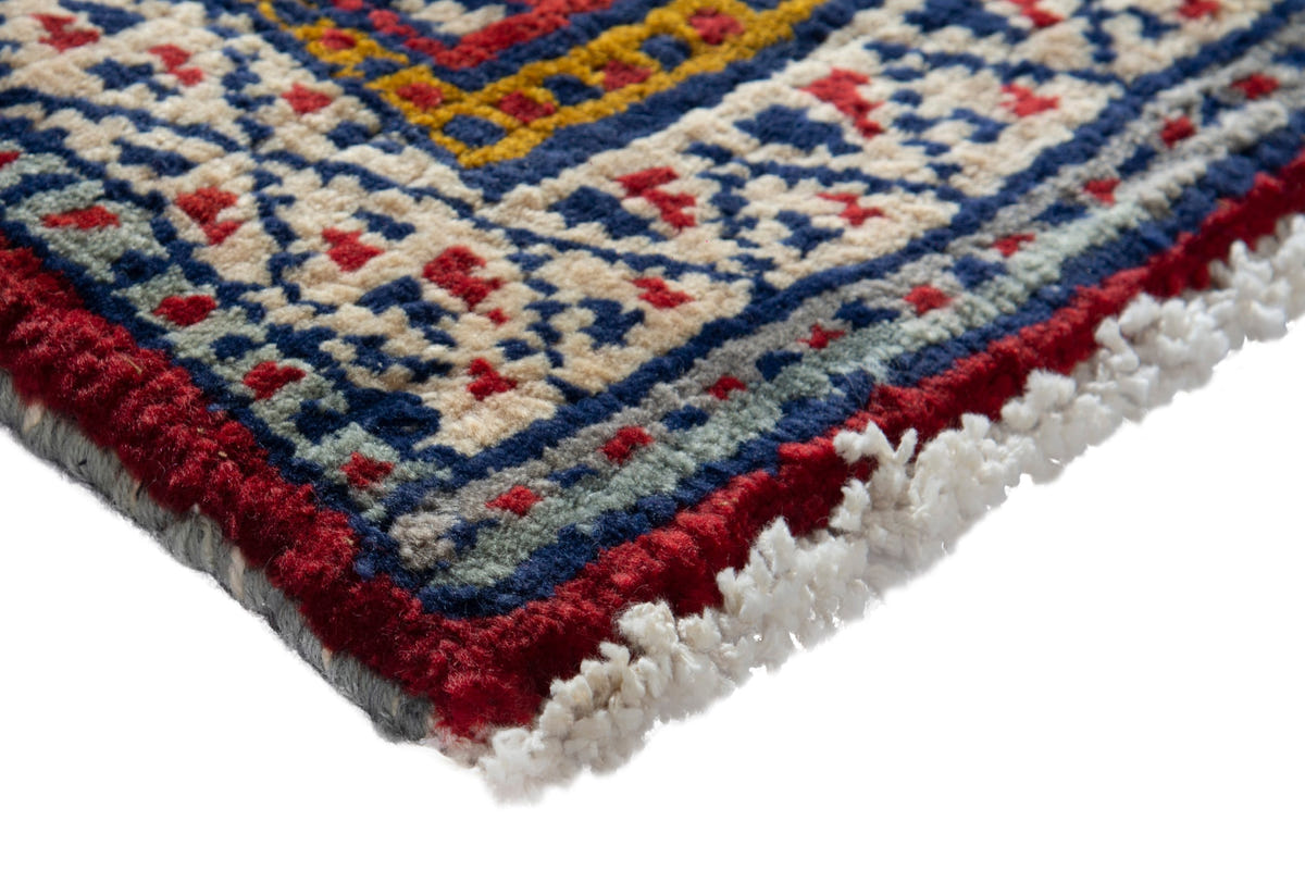 Persian Baluch accent rug in navy and cream, view 6 of 9
