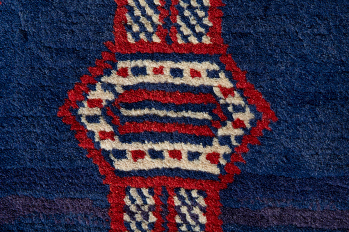 Persian Baluch accent rug in navy and cream, view 7 of 9