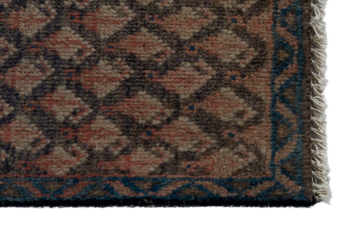 Persian Hamadan runner rug in dusty rose and dark taupe, view 5 of 9