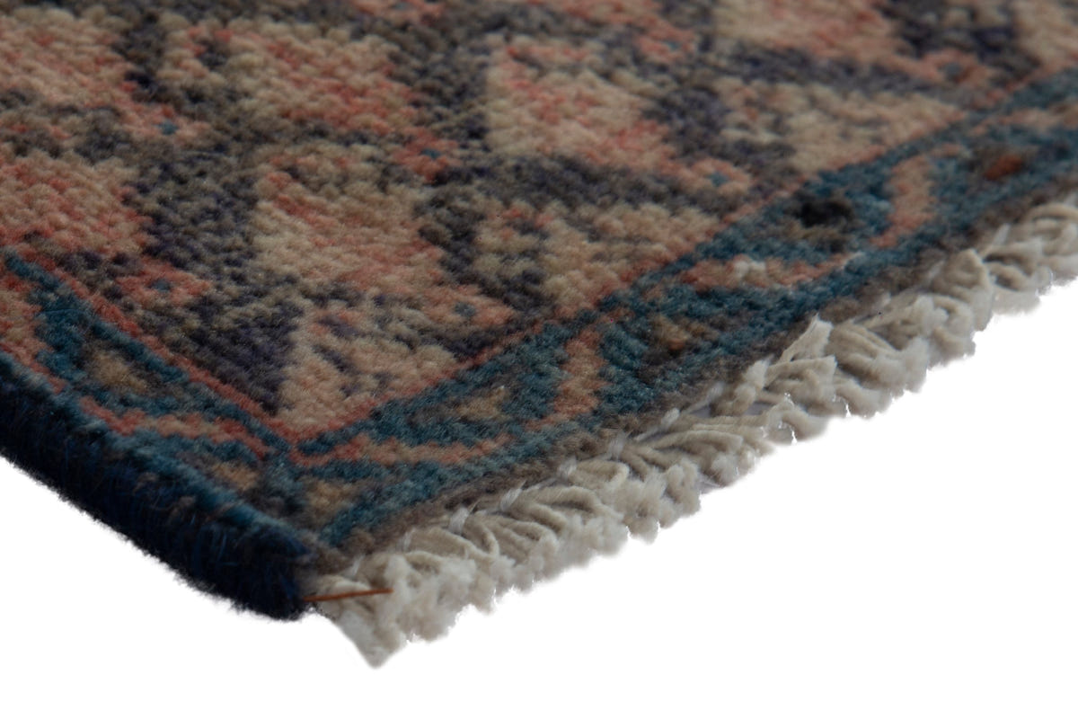 Persian Hamadan runner rug in dusty rose and dark taupe, view 6 of 9