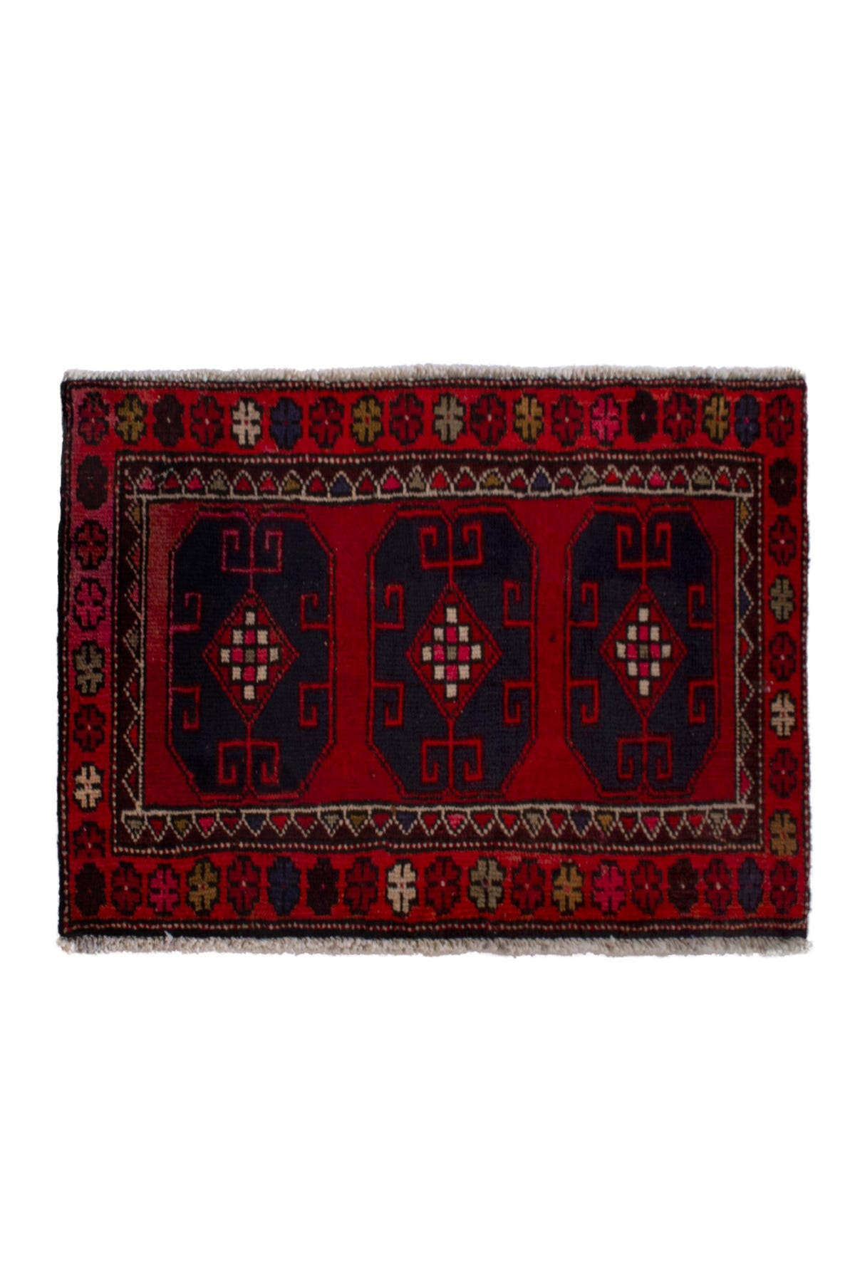 Persian Ardabil accent rug in deep red and navy, view 2 of 9